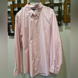 Polo Ralph Lauren Shirt 17.5 34/35 Men Pink Plaid Long Sleeve Button Down Cotton